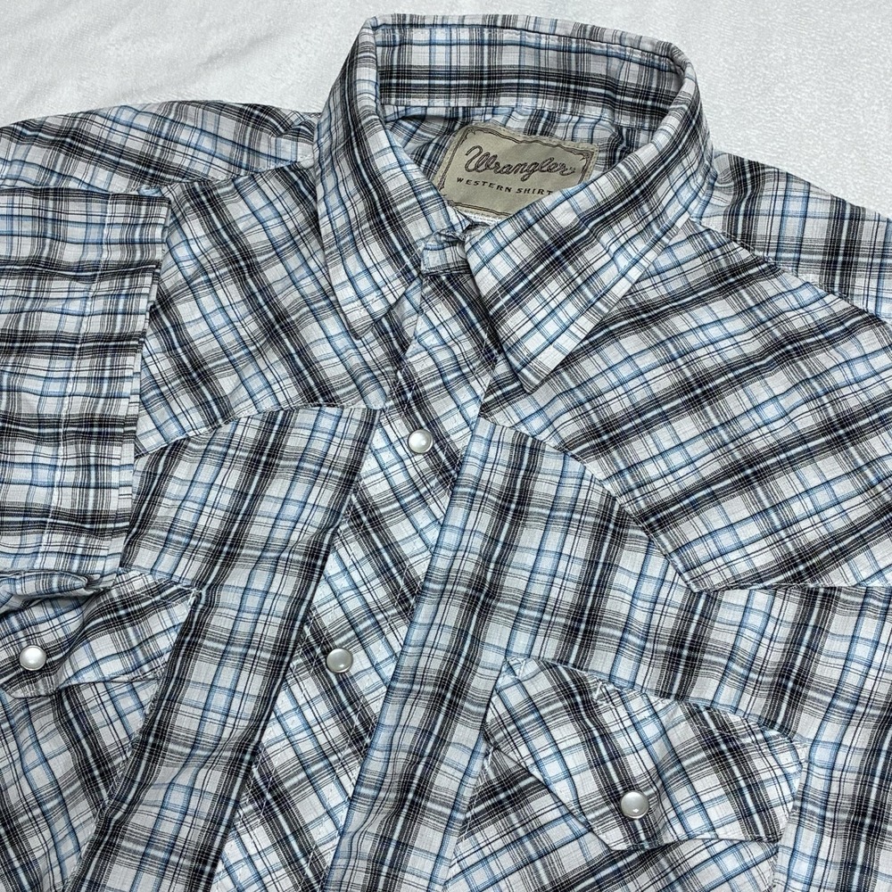 Wrangler Men Western Shirt Large Plaid Pearl Snap Short Sleeve